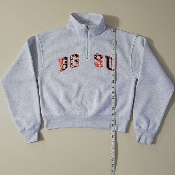 ZooZatz BGSU Ohio Women's Gray Quarter-Zip Pullover Sweatshirt - Picture 7 of 14